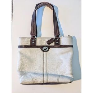 Coach Hampton White Luxury Pebble Leather Turnlock Tote Shoulder Bag